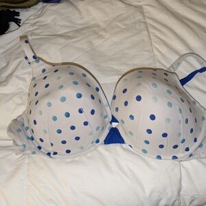 Cacique Blue and White Polka Dot Bra